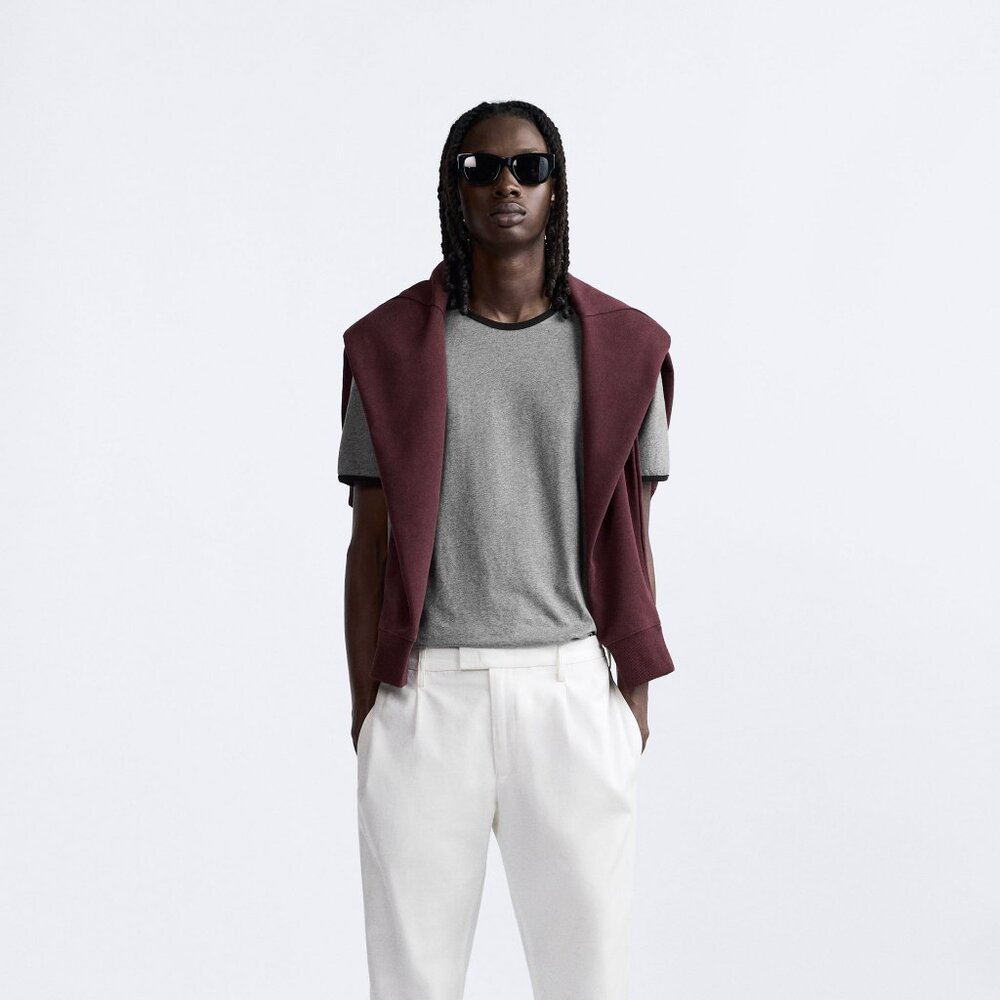 Zara T-SHIRT WITH CONTRASTING TRIM